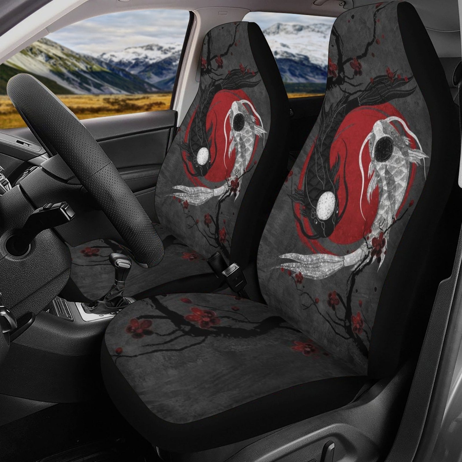 Japanese Anime Red sun Yin Yang Koi fish Car Seat Covers Set - sense forest