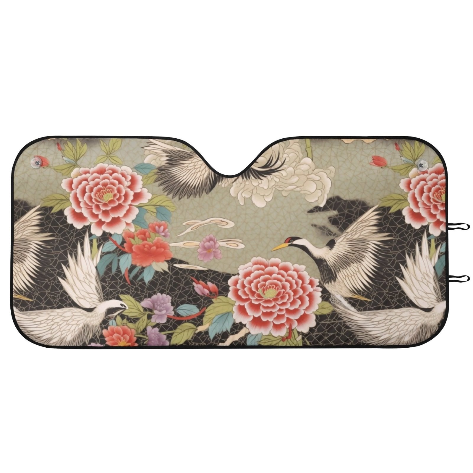 Japanese Crane Peony Car Windshield Sun Shade | Sense Forest - sense forest