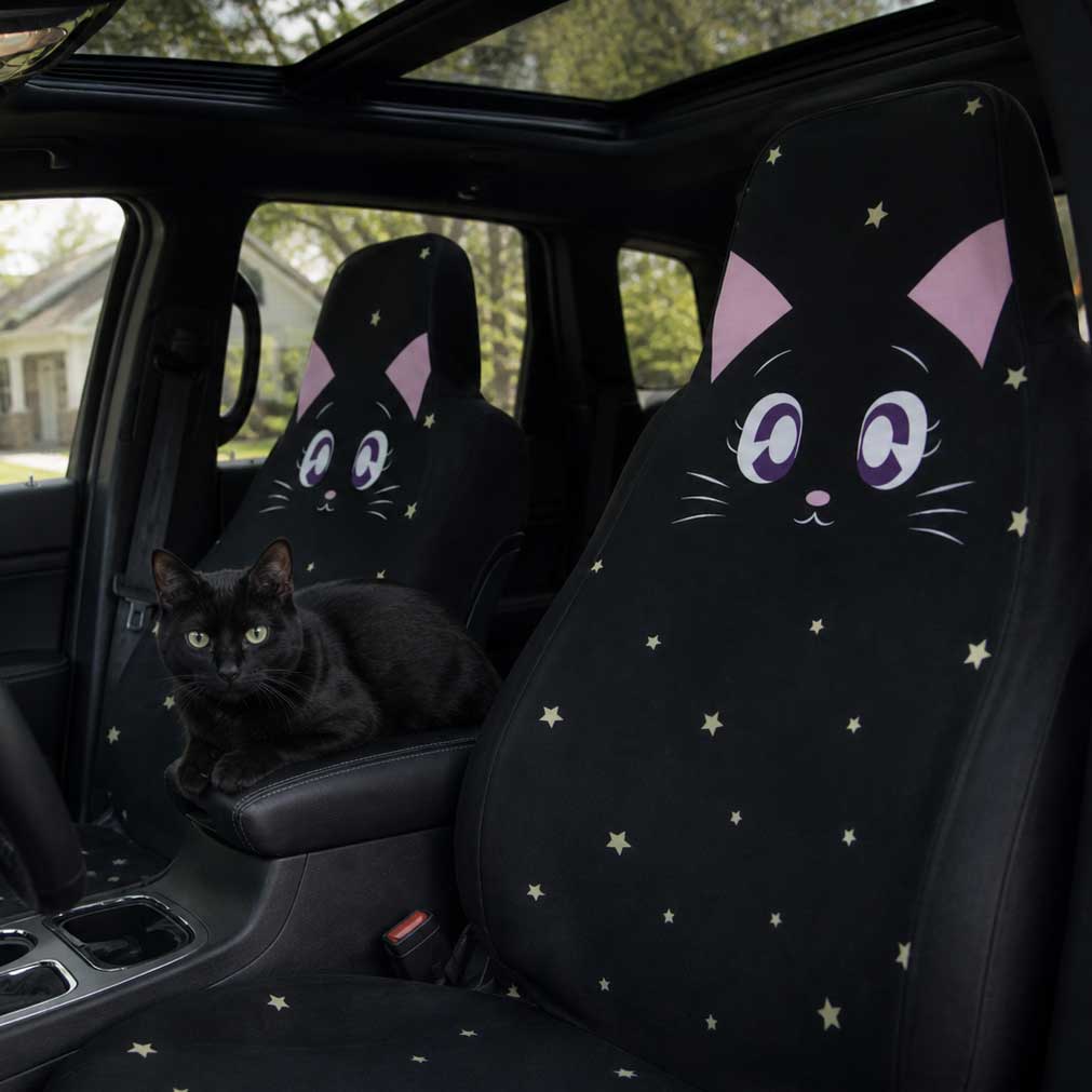Kawaii Black Cats Seat Cover Set - sense forest