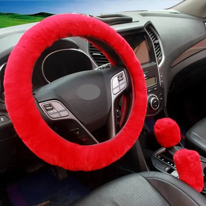 Kawaii Furry Car Steering Wheel Cover 3 Pcs Set - sense forest