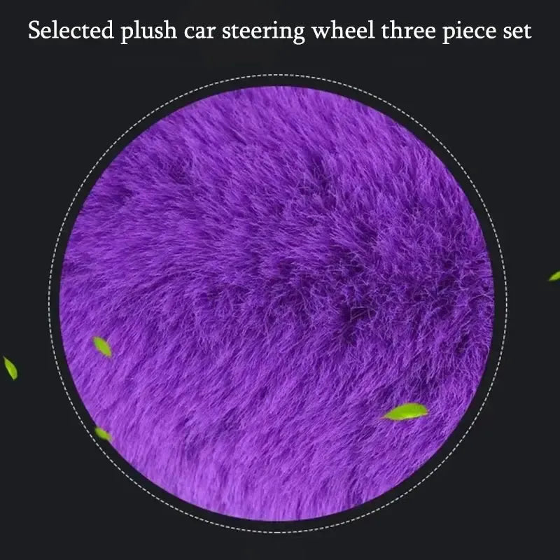 Kawaii Furry Car Steering Wheel Cover 3 Pcs Set - sense forest