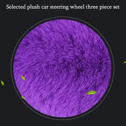 Kawaii Furry Car Steering Wheel Cover 3 Pcs Set - sense forest