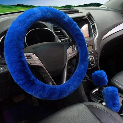 Kawaii Furry Car Steering Wheel Cover 3 Pcs Set - sense forest