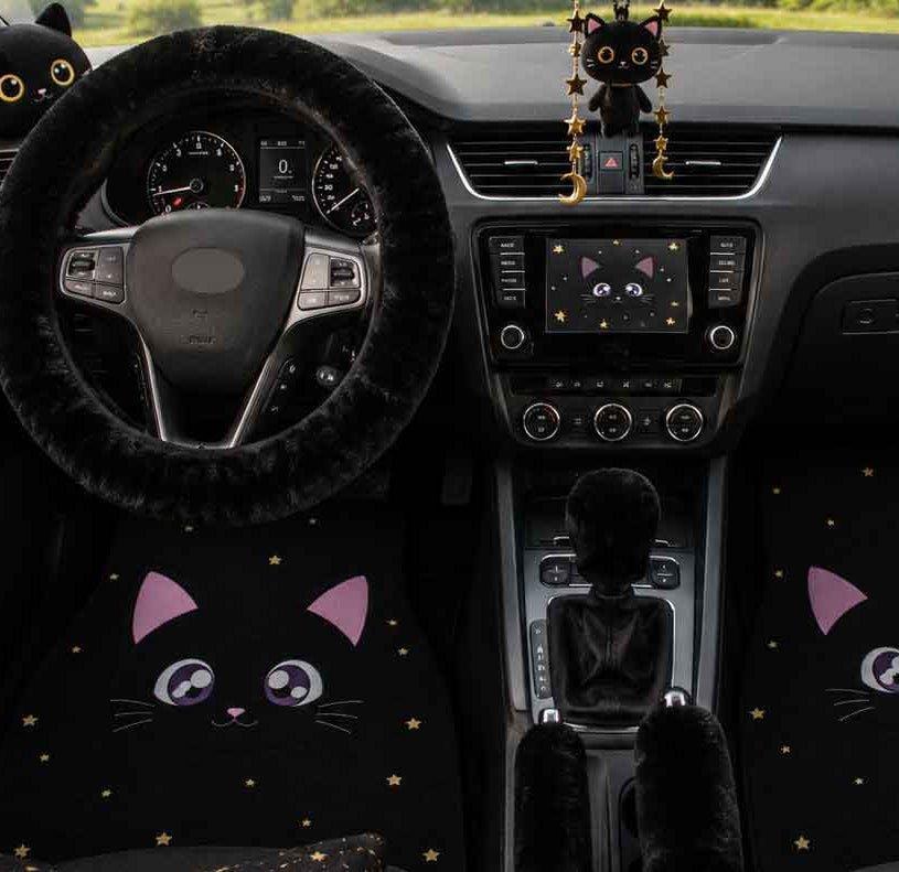 Kawaii Furry Car Steering Wheel Cover 3 Pcs Set - sense forest
