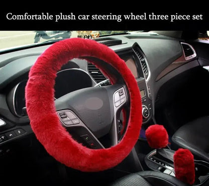 Kawaii Furry Car Steering Wheel Cover 3 Pcs Set - sense forest