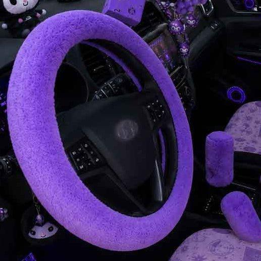 Kawaii Furry Car Steering Wheel Cover 3 Pcs Set - sense forest