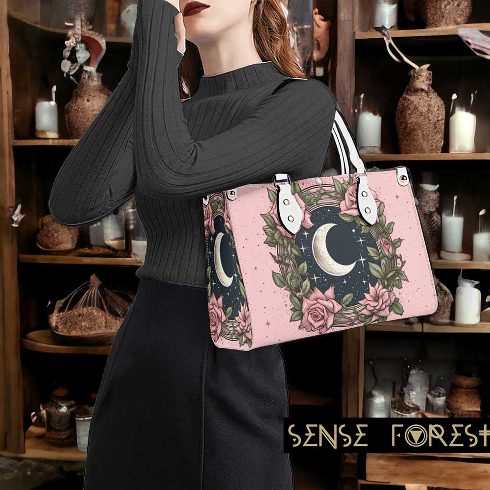 Kawaii goth Pink Rose moon Handbag and Wallet Set | Sense Forest - sense forest
