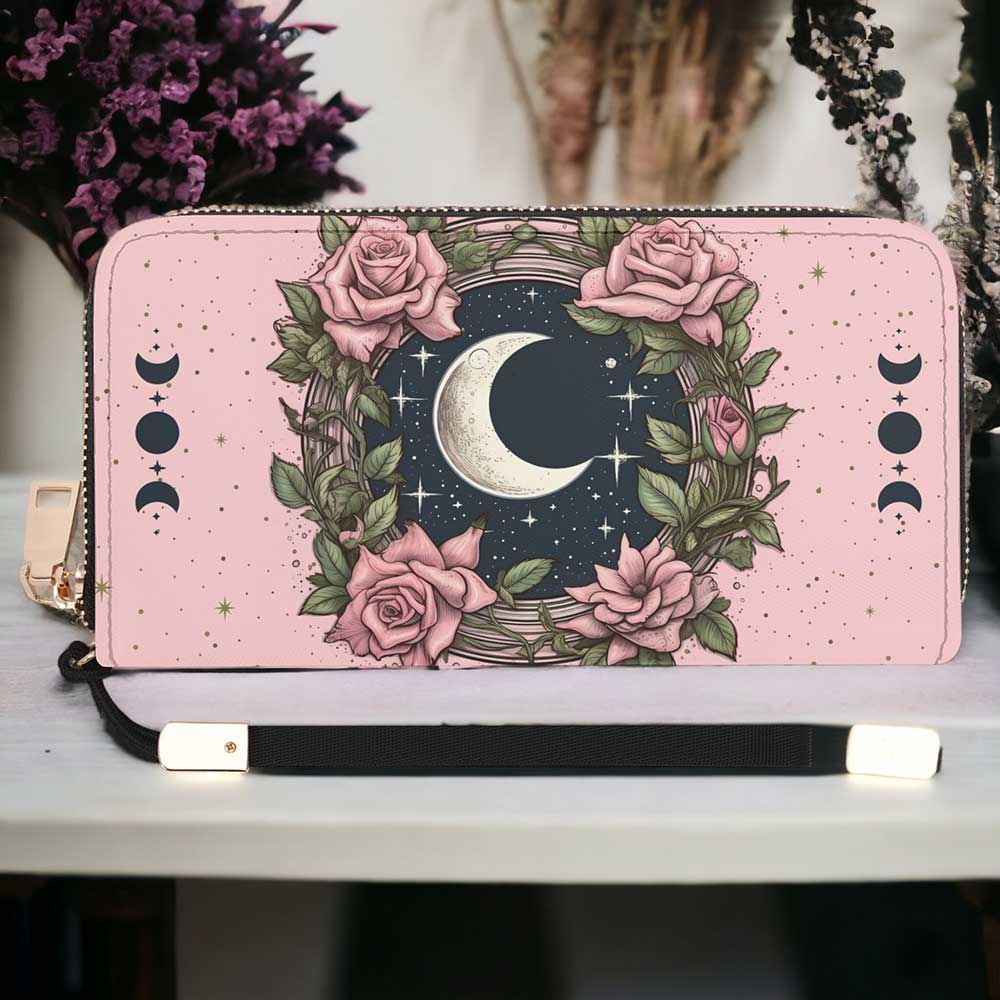 Kawaii goth Pink Rose moon Handbag and Wallet Set | Sense Forest - sense forest