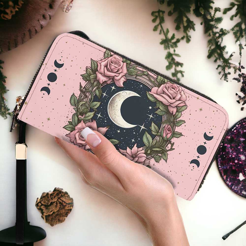 Kawaii goth Pink Rose moon Handbag and Wallet Set | Sense Forest - sense forest