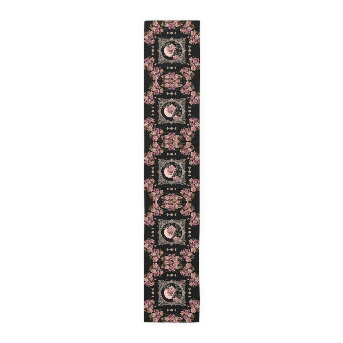 Kawaii goth Pink rose moon witchy table runner, Whimsical dark boho dining room home decor, New home housewarming gift - sense forest