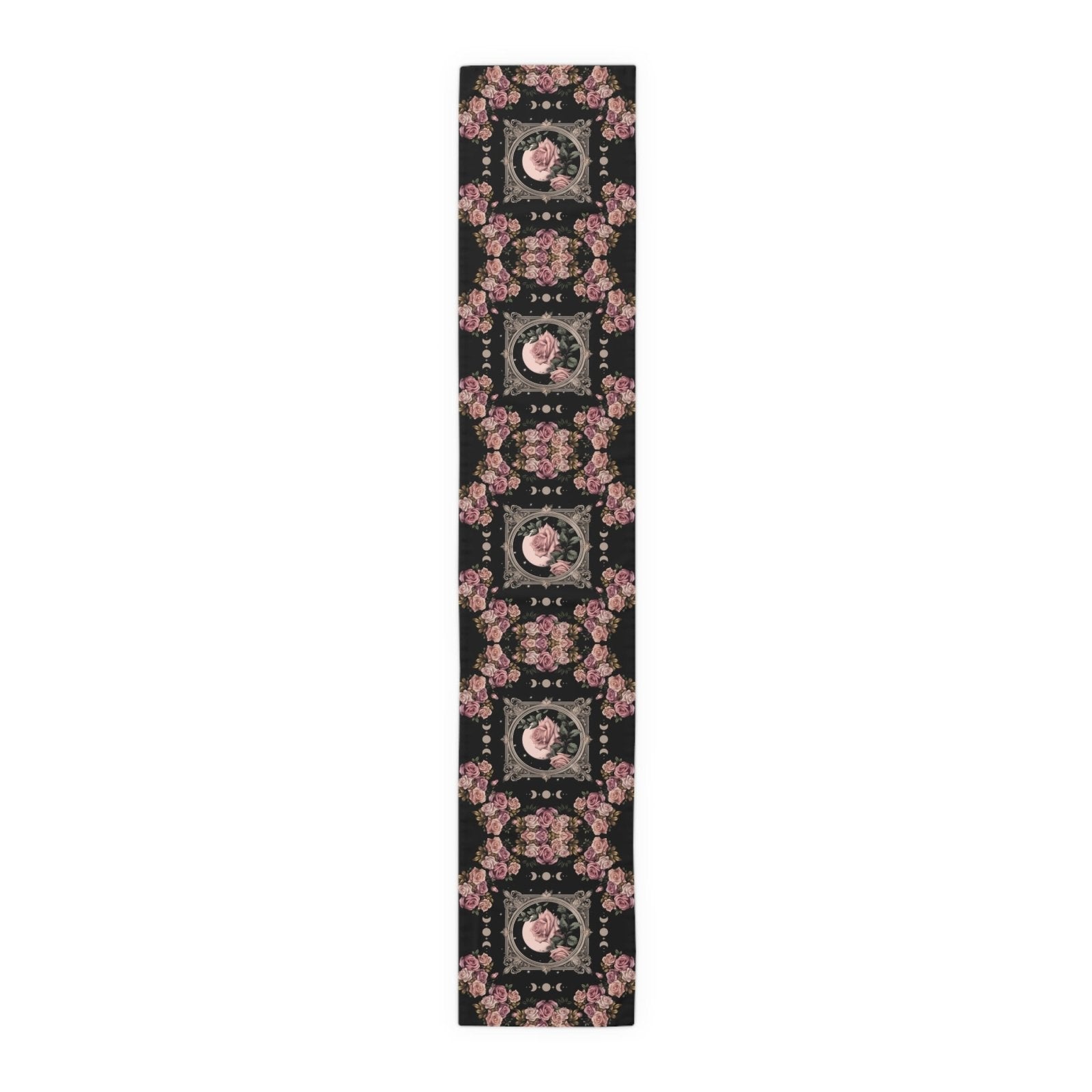 Kawaii goth Pink rose moon witchy table runner, Whimsical dark boho dining room home decor, New home housewarming gift - sense forest