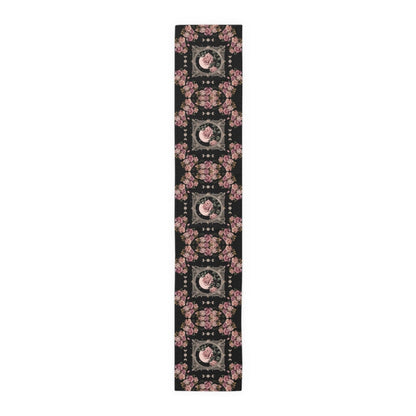 Kawaii goth Pink rose moon witchy table runner, Whimsical dark boho dining room home decor, New home housewarming gift - sense forest