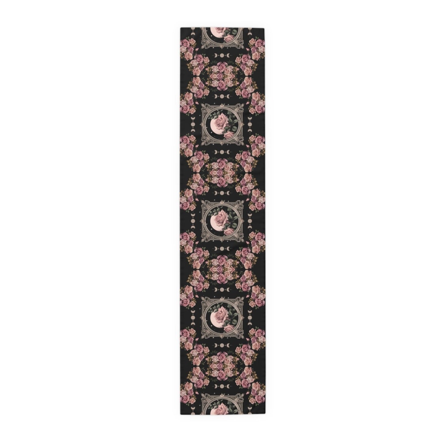 Kawaii goth Pink rose moon witchy table runner, Whimsical dark boho dining room home decor, New home housewarming gift - sense forest