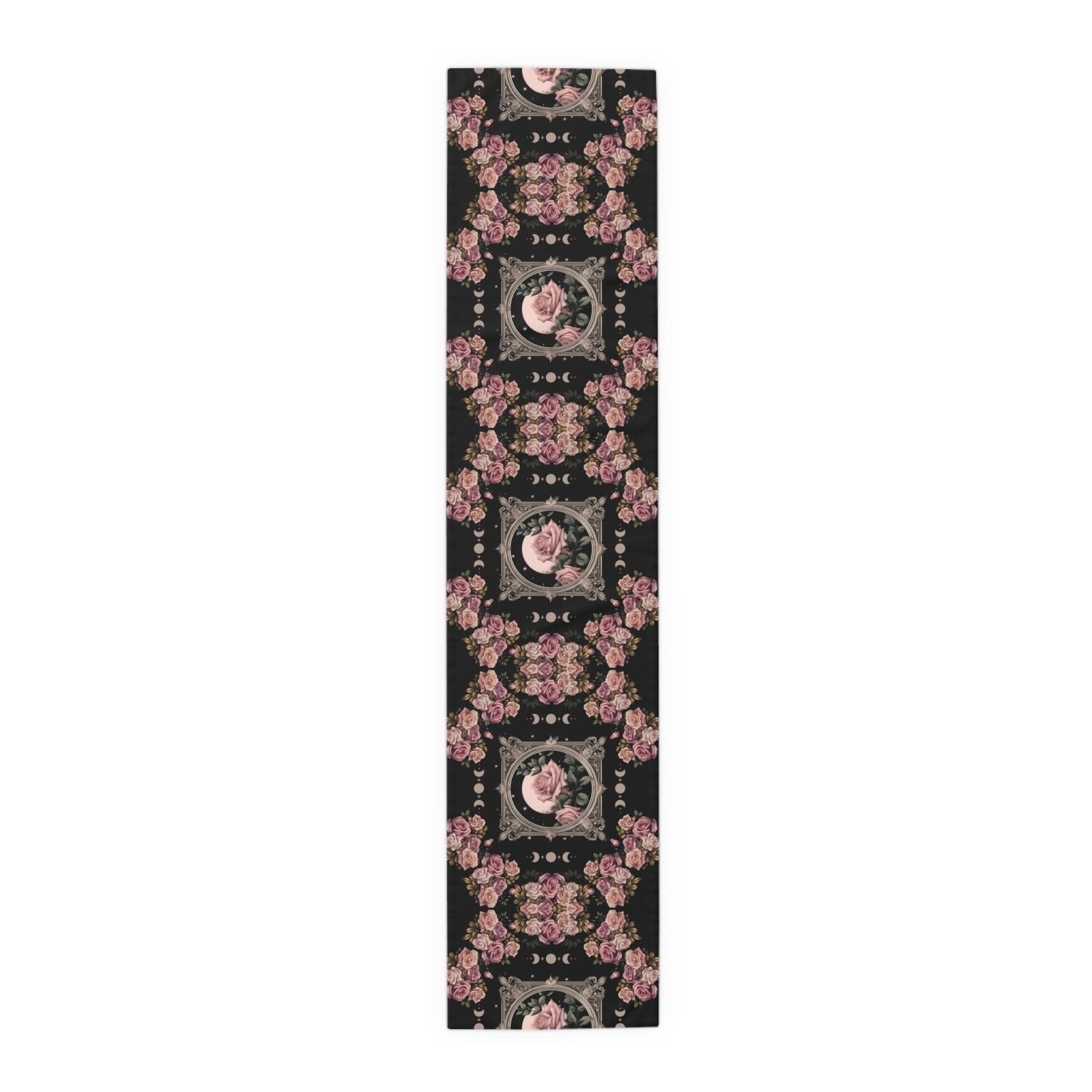 Kawaii goth Pink rose moon witchy table runner, Whimsical dark boho dining room home decor, New home housewarming gift - sense forest