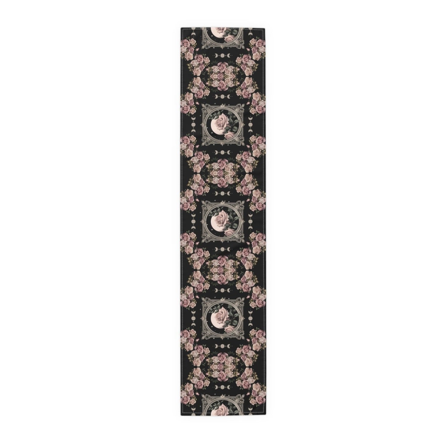Kawaii goth Pink rose moon witchy table runner, Whimsical dark boho dining room home decor, New home housewarming gift - sense forest