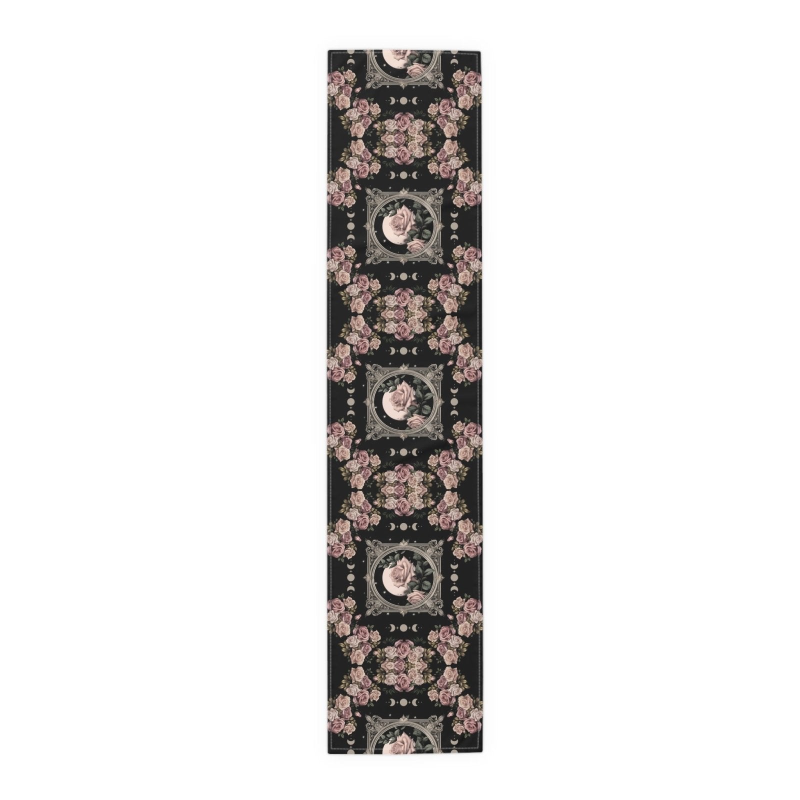 Kawaii goth Pink rose moon witchy table runner, Whimsical dark boho dining room home decor, New home housewarming gift - sense forest