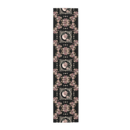Kawaii goth Pink rose moon witchy table runner, Whimsical dark boho dining room home decor, New home housewarming gift - sense forest