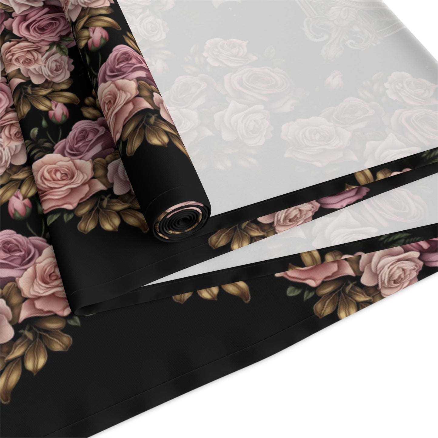 Kawaii goth Pink rose moon witchy table runner, Whimsical dark boho dining room home decor, New home housewarming gift - sense forest