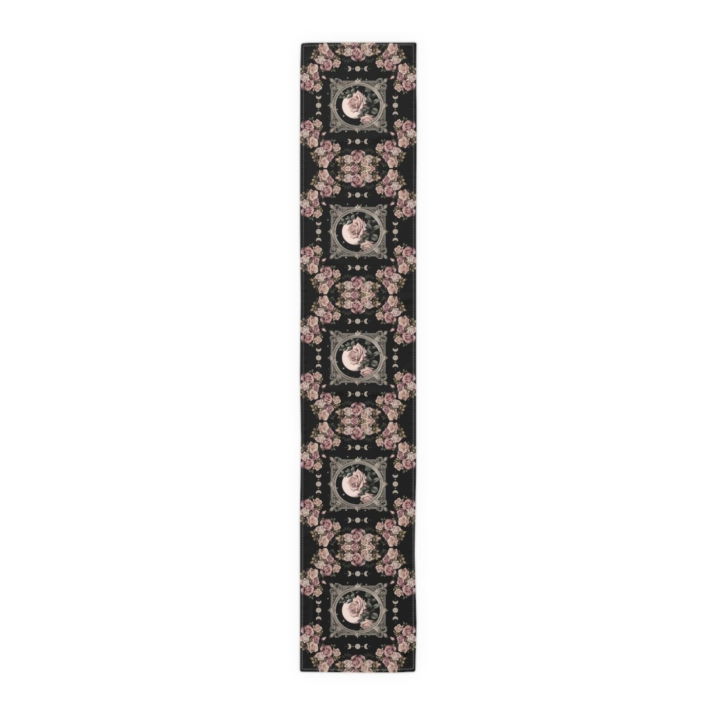 Kawaii goth Pink rose moon witchy table runner, Whimsical dark boho dining room home decor, New home housewarming gift - sense forest