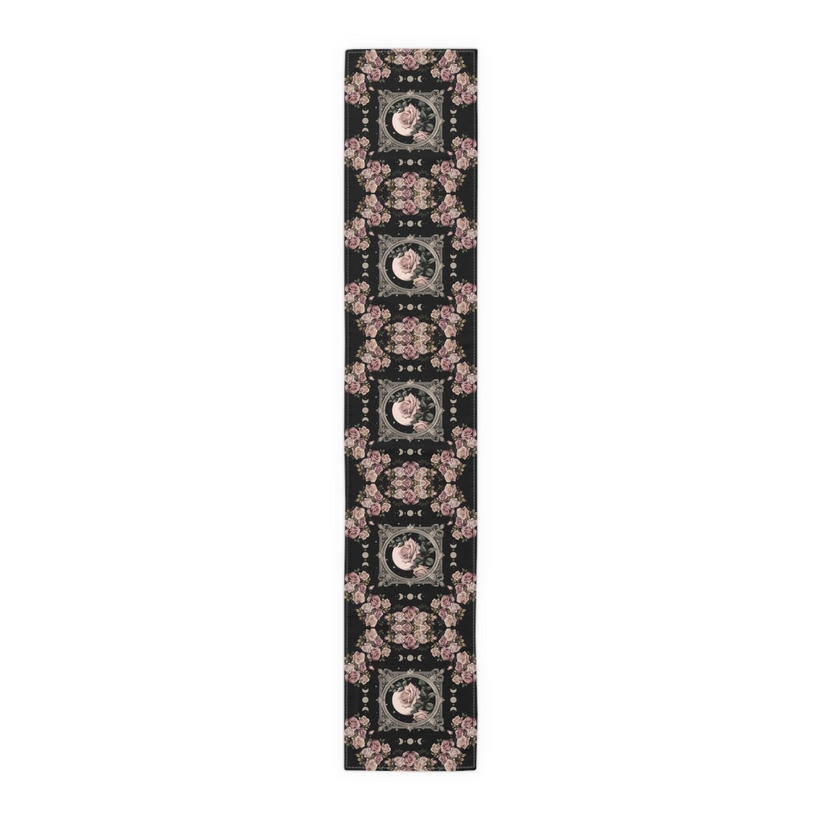 Kawaii goth Pink rose moon witchy table runner, Whimsical dark boho dining room home decor, New home housewarming gift - sense forest
