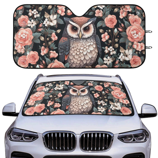 Kawaii Rose Bush Owl Cottagecore Car Windshield Sun Shade| Sense Forest - sense forest