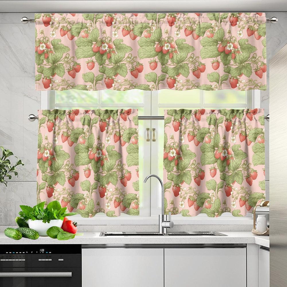 Kawaii Strawberry cottagecore Kitchen Curtain Valance Tiers Set | Sense Forest - sense forest