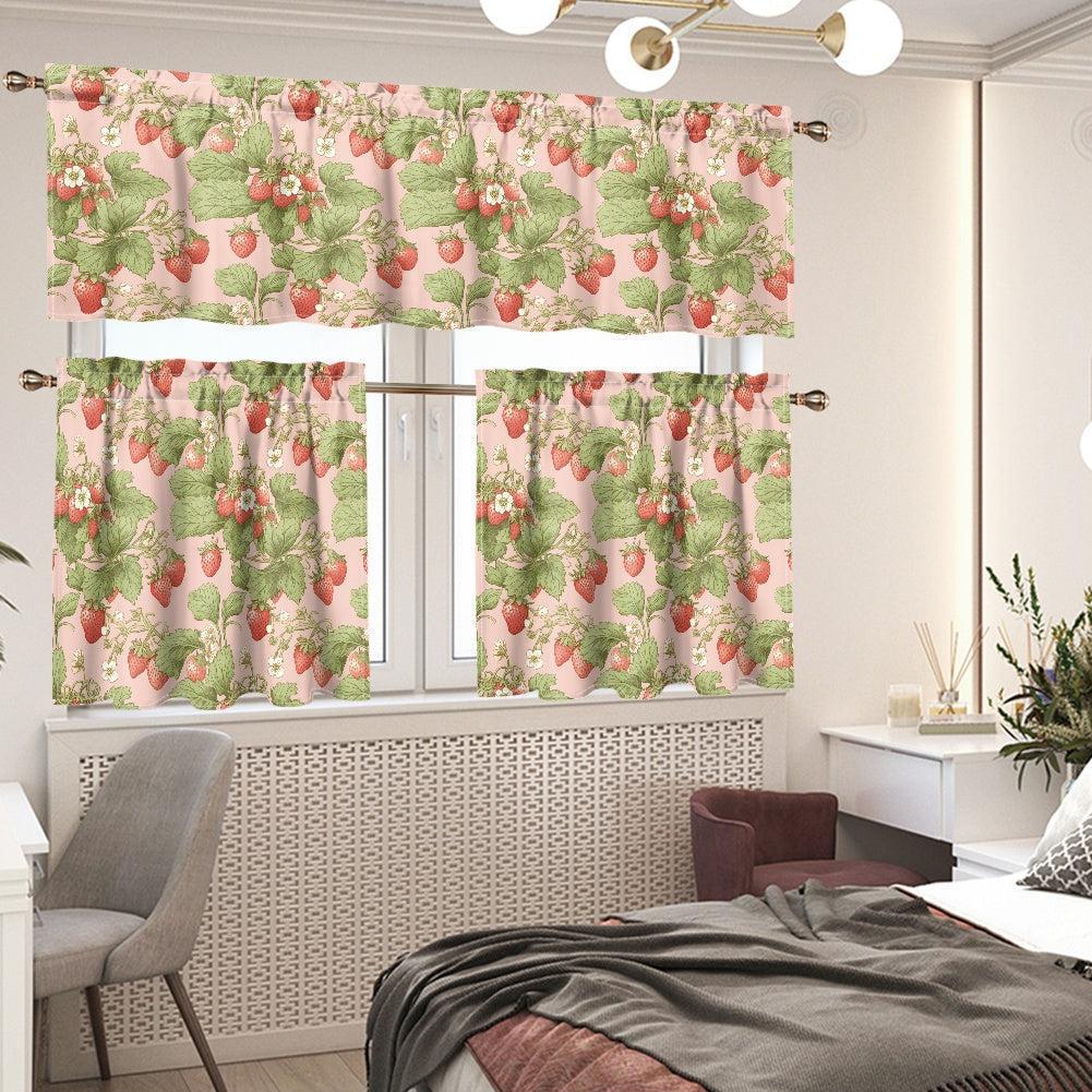 Kawaii Strawberry cottagecore Kitchen Curtain Valance Tiers Set | Sense Forest - sense forest