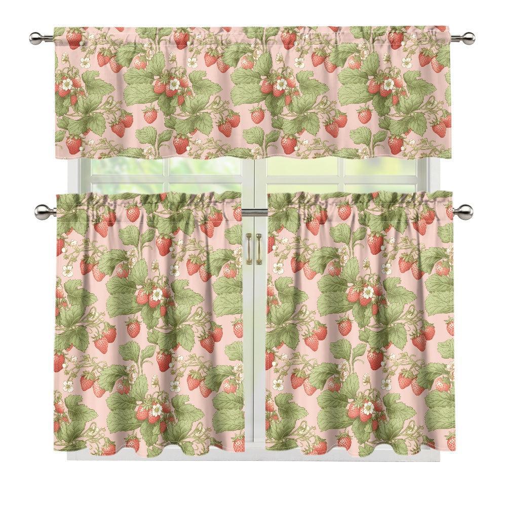 Kawaii Strawberry cottagecore Kitchen Curtain Valance Tiers Set | Sense Forest - sense forest