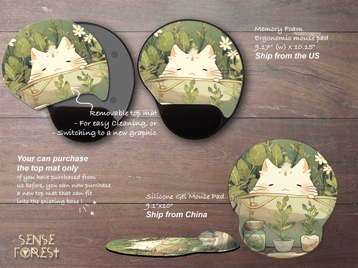 Kawaii witchy cat anime green desk mat, Green witch witchcraft mousepad | Sense Forest - sense forest