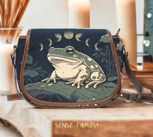 Goblincore Green Forest Frog Canvas Saddle Bag | Sense Forest