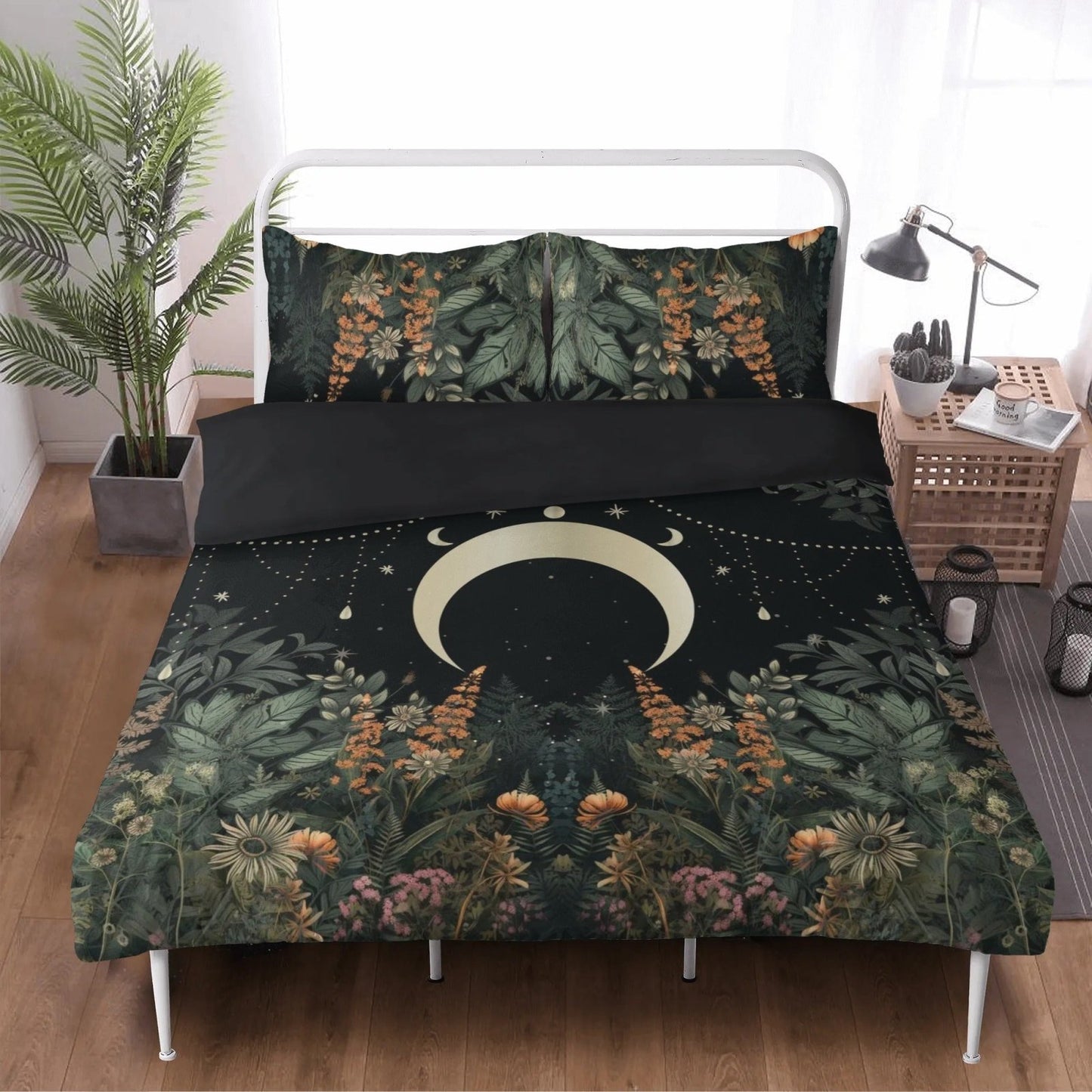 Lush Green Forest Whimsical moon 3 Pcs Beddings - sense forest