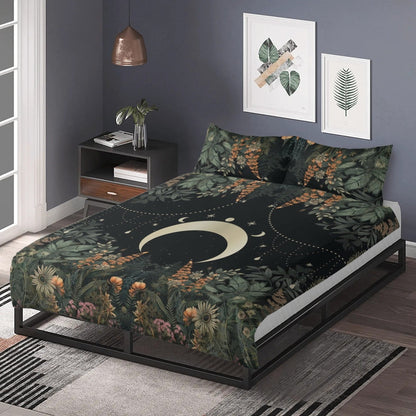 Lush Green Forest Whimsical moon 3 Pcs Beddings - sense forest