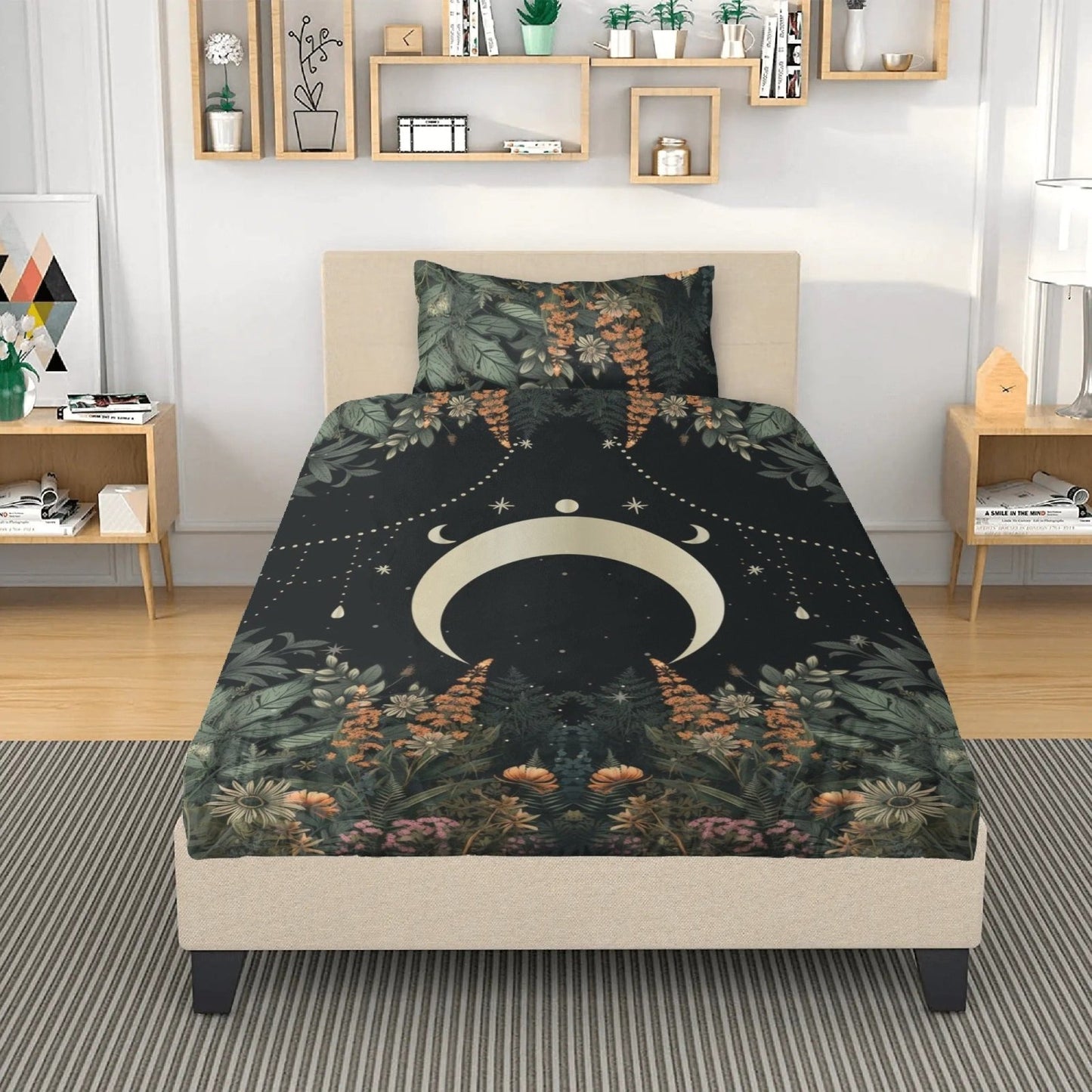 Lush Green Forest Whimsical moon 3 Pcs Beddings - sense forest