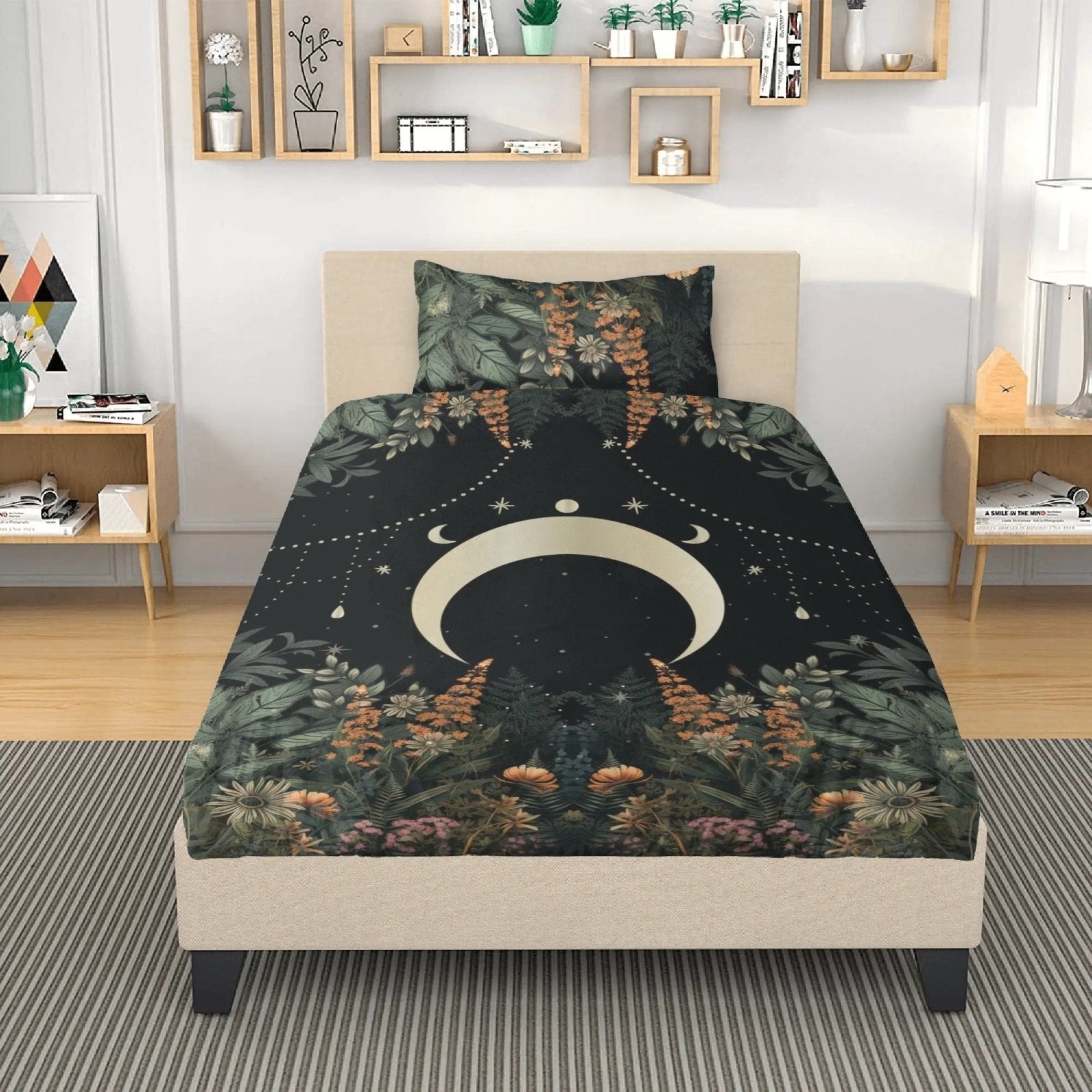 Lush Green Forest Whimsical moon 3 Pcs Beddings - sense forest