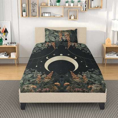 Lush Green Forest Whimsical moon 3 Pcs Beddings - sense forest