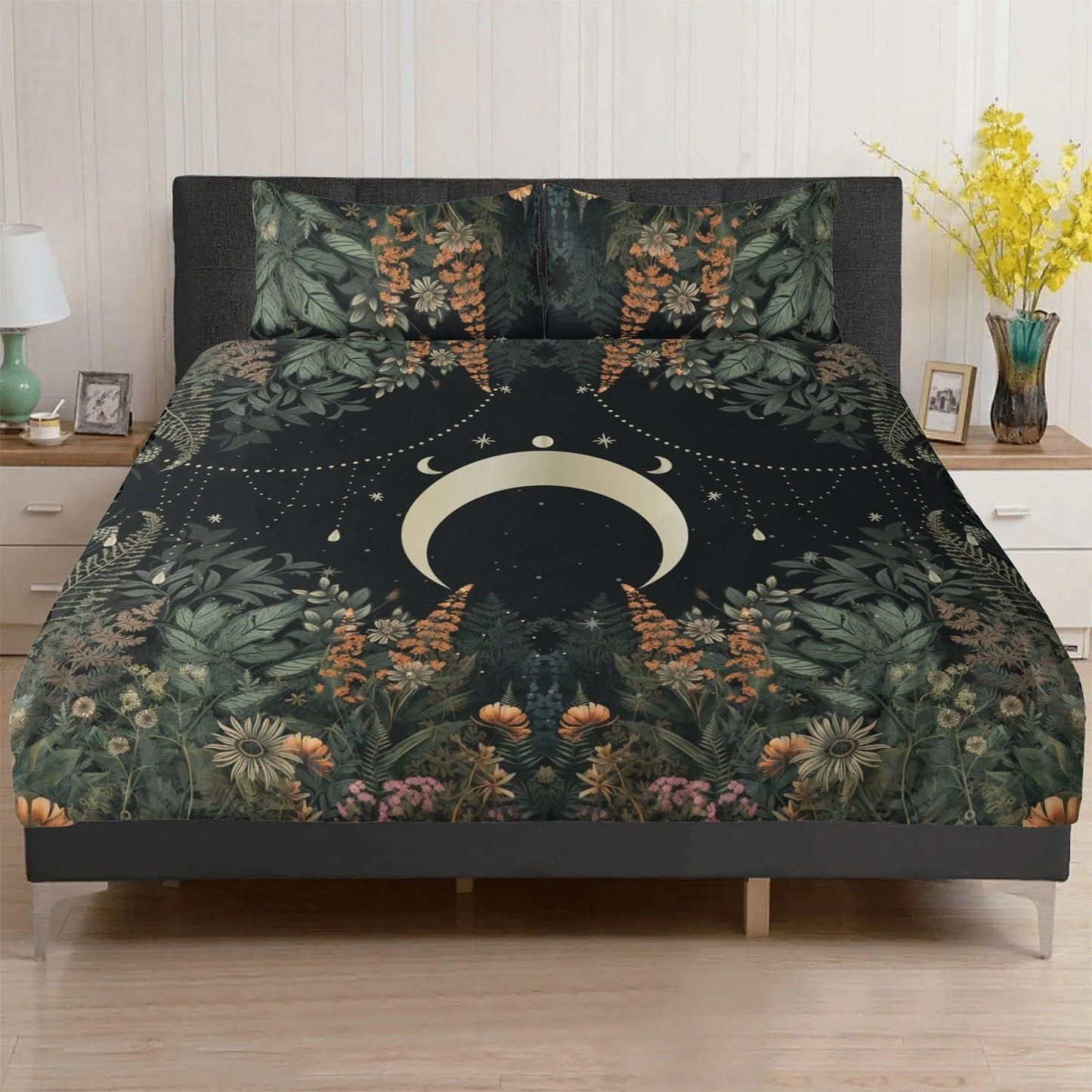 Lush Green Forest Whimsical moon 3 Pcs Beddings - sense forest
