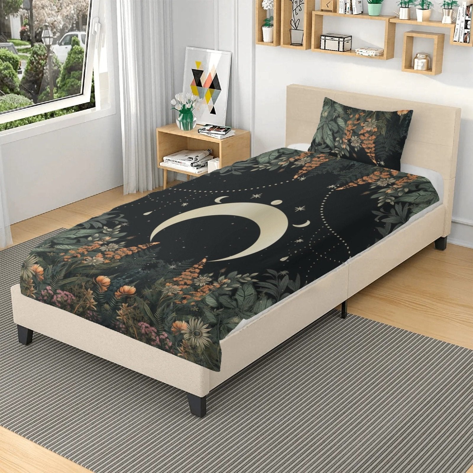 Lush Green Forest Whimsical moon 3 Pcs Beddings - sense forest