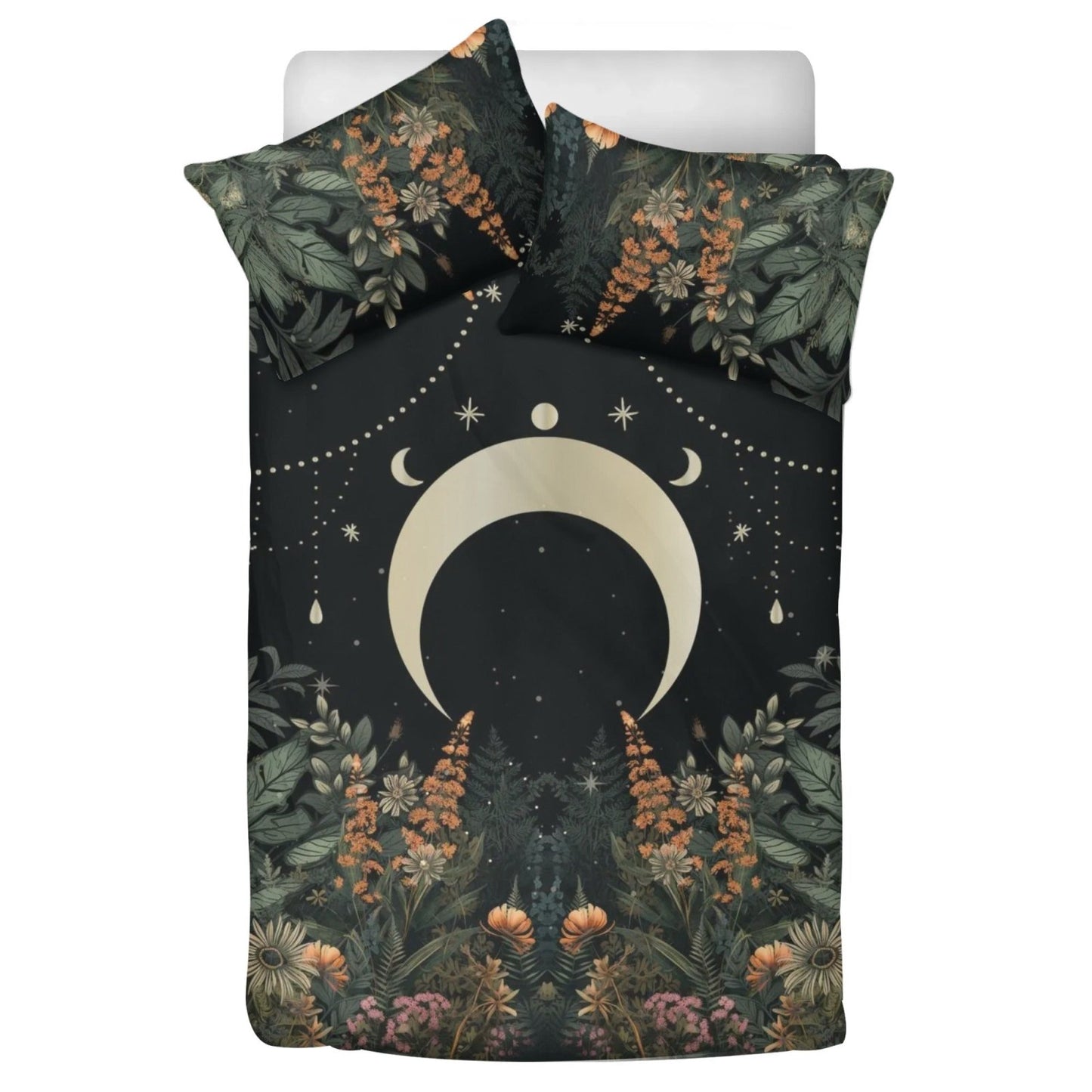 Lush Green Forest Whimsical moon 3 Pcs Beddings - sense forest