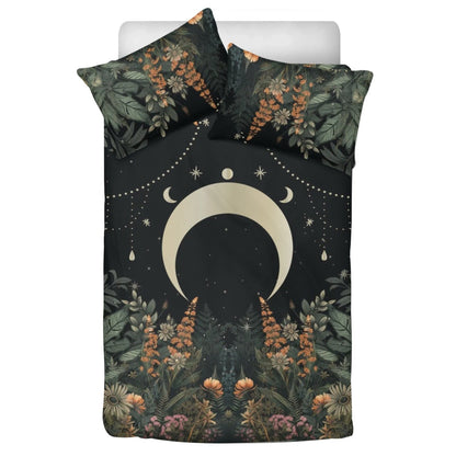 Lush Green Forest Whimsical moon 3 Pcs Beddings - sense forest