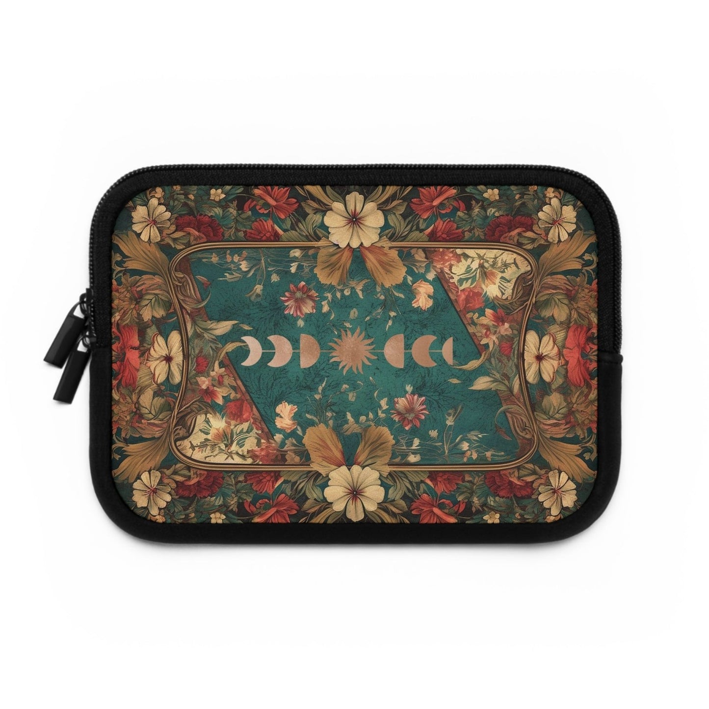 Maximalist floral Teal green sun moon laptop sleeve | Sense Forest - sense forest
