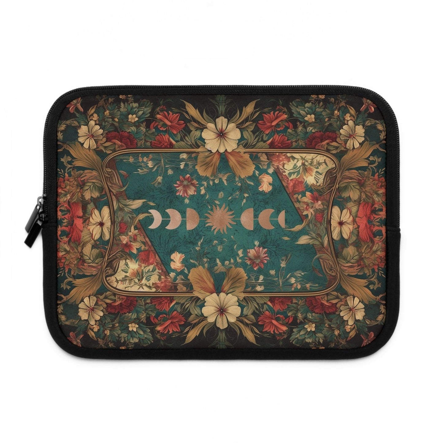 Maximalist floral Teal green sun moon laptop sleeve | Sense Forest - sense forest