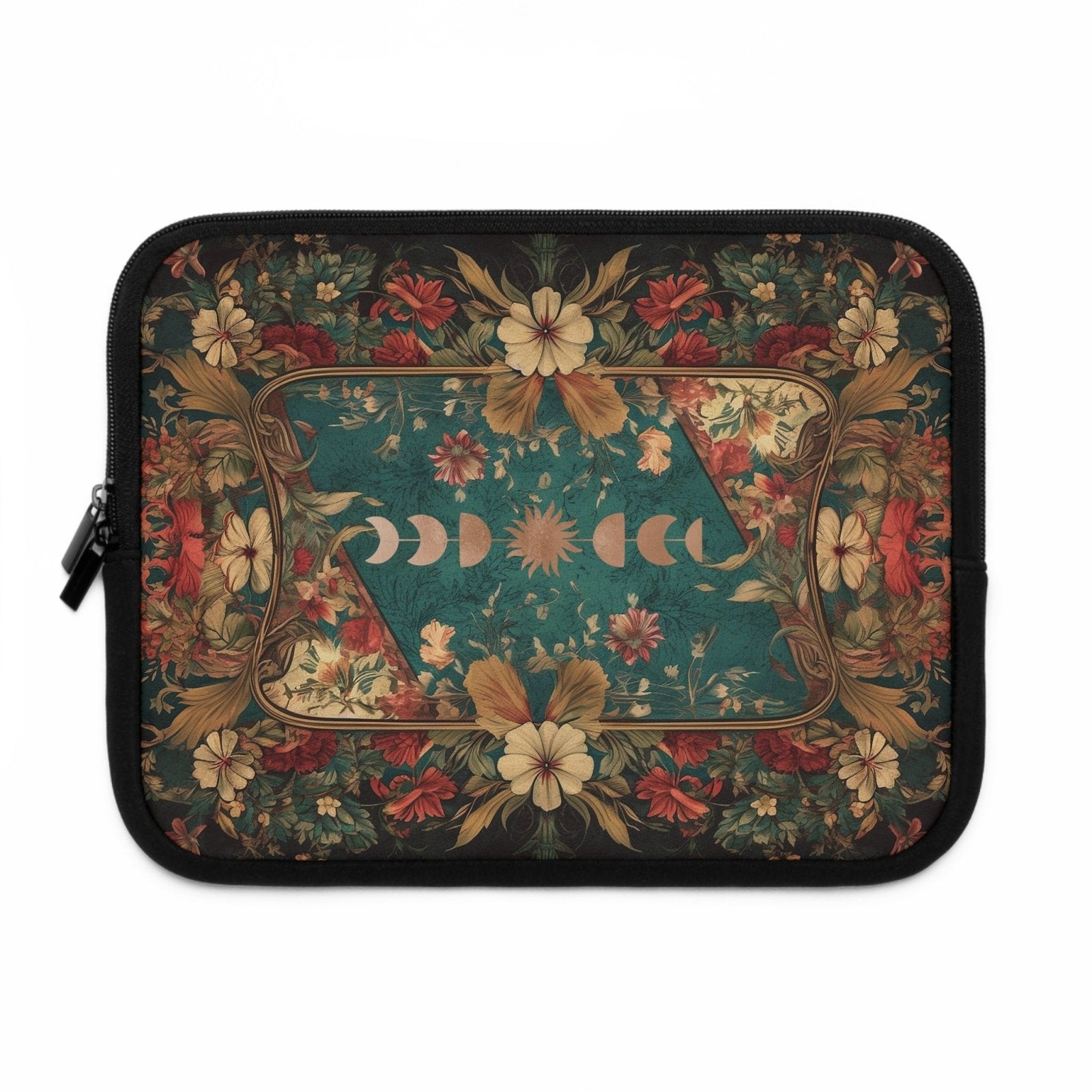 Maximalist floral Teal green sun moon laptop sleeve | Sense Forest - sense forest