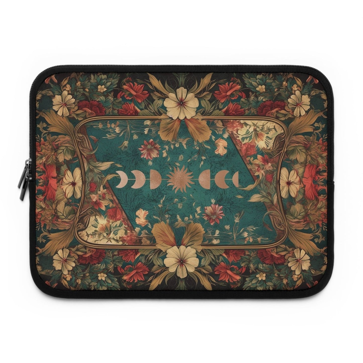Maximalist floral Teal green sun moon laptop sleeve | Sense Forest - sense forest