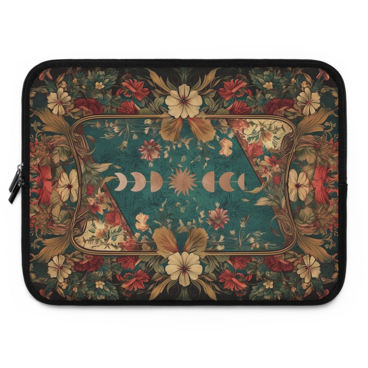 Maximalist floral Teal green sun moon laptop sleeve | Sense Forest - sense forest