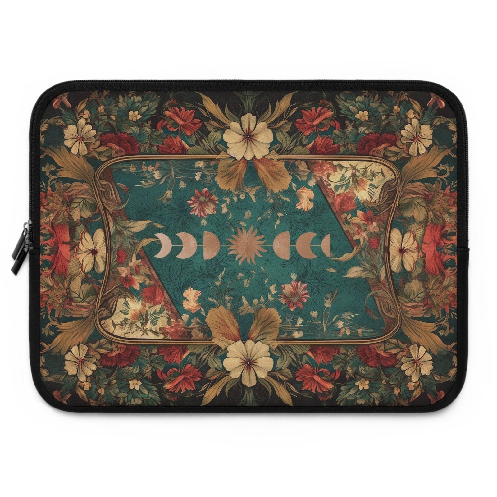 Maximalist floral Teal green sun moon laptop sleeve | Sense Forest - sense forest