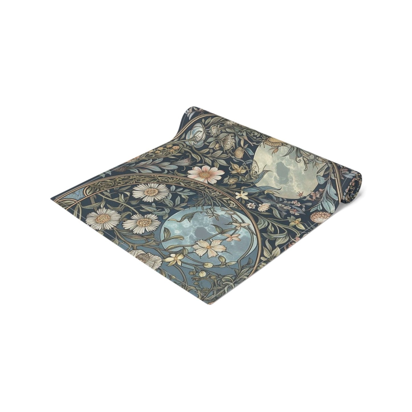 Maximalist Teal green wildflower Daisy moon dinner table runner - sense forest