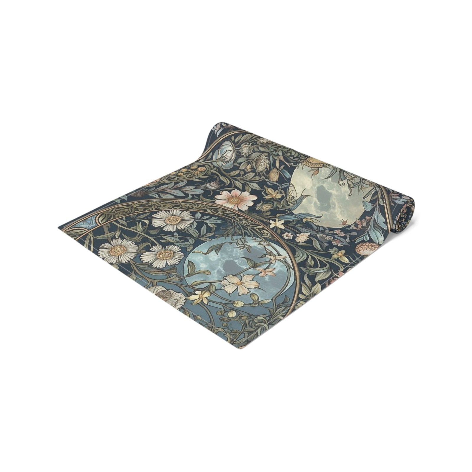 Maximalist Teal green wildflower Daisy moon dinner table runner - sense forest