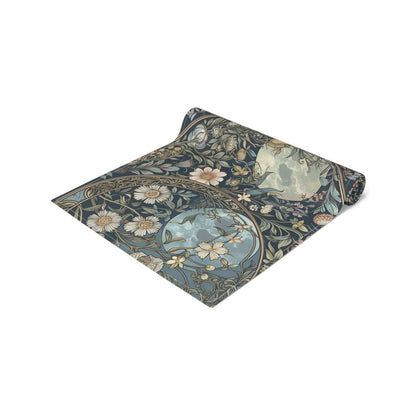 Maximalist Teal green wildflower Daisy moon dinner table runner - sense forest