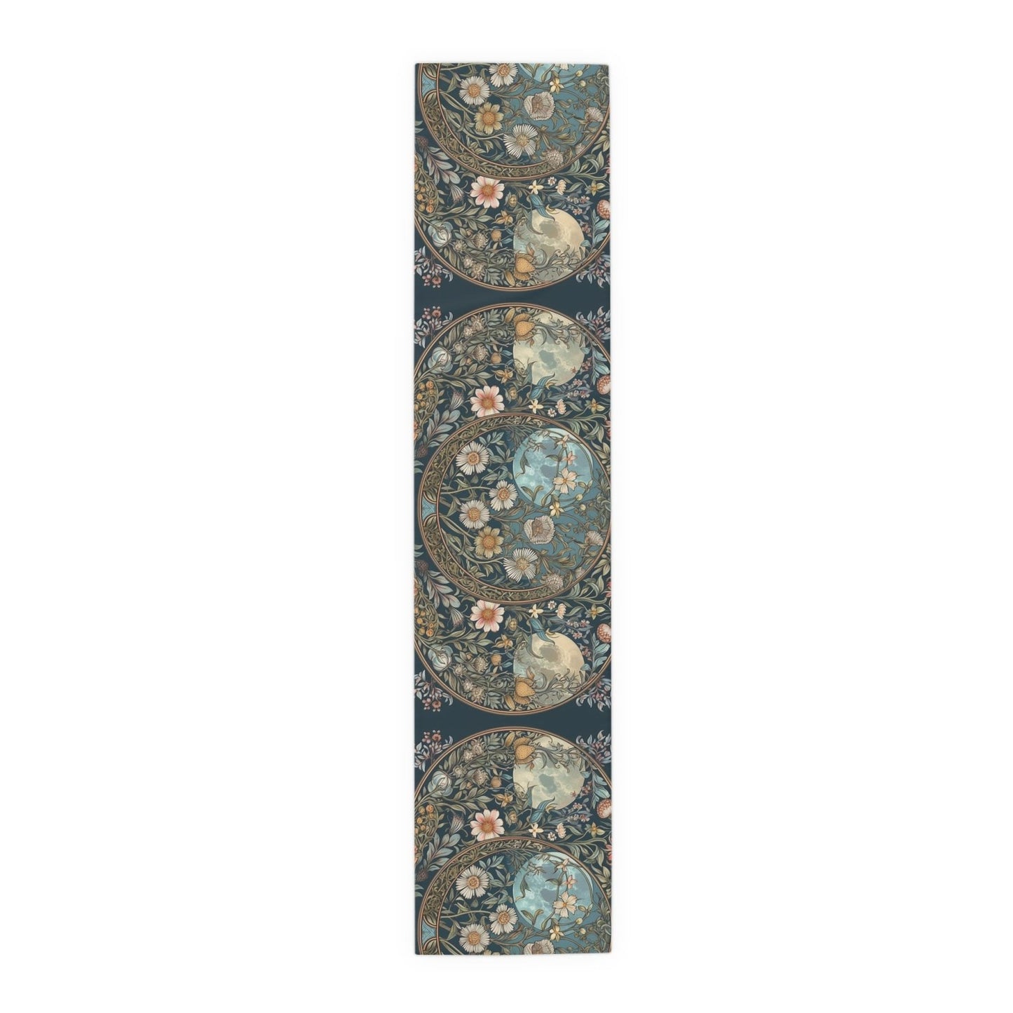 Maximalist Teal green wildflower Daisy moon dinner table runner - sense forest
