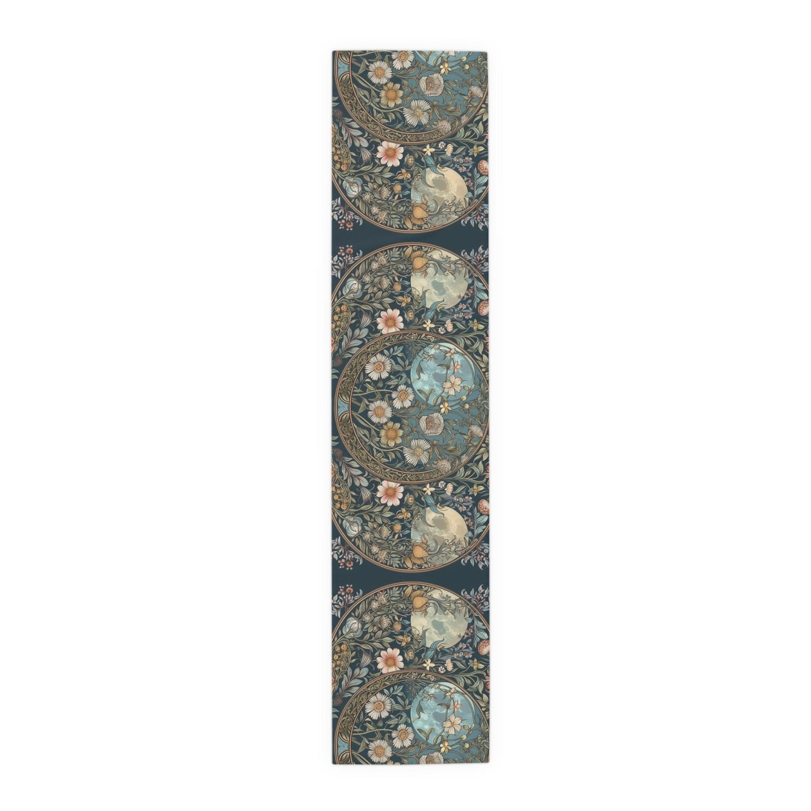 Maximalist Teal green wildflower Daisy moon dinner table runner - sense forest